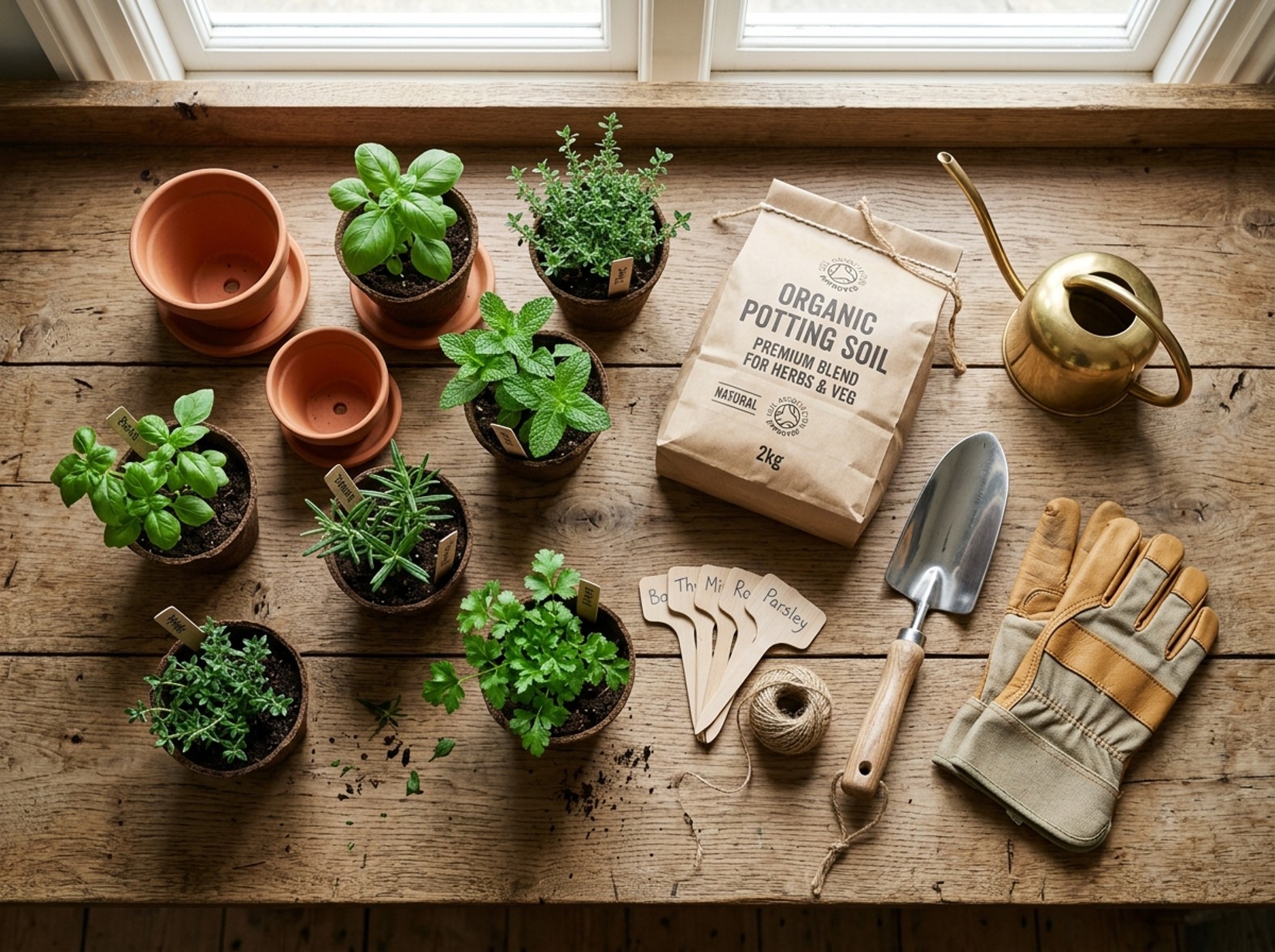 Wall-mounted wooden vertical planter holding fresh herbs and leafy greens on an apartment patio.